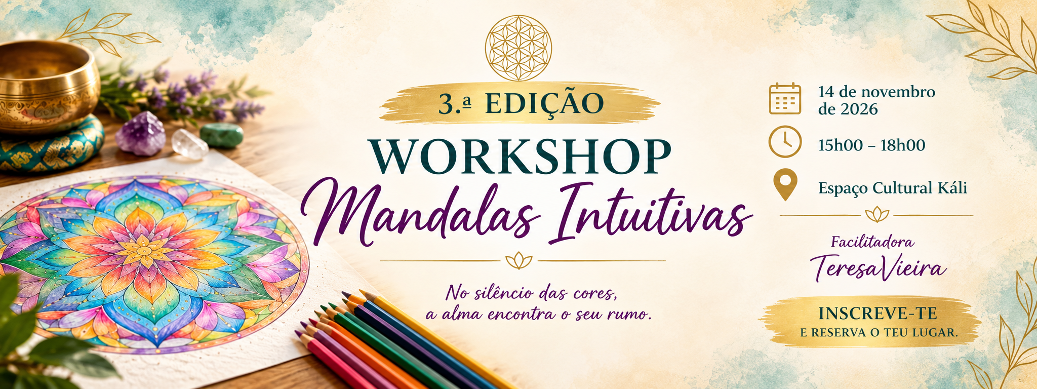 Cartaz do evento Workshop de Mandalas no Espaço Cultural Kálí