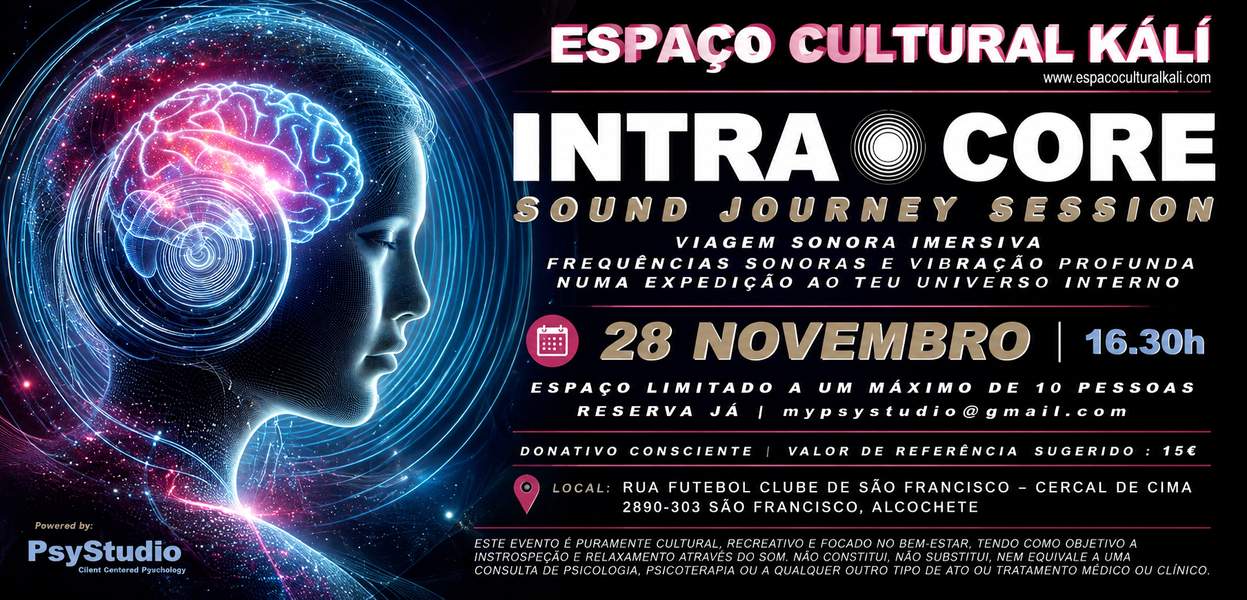 Cartaz do evento Intra Core - sound journey session no Espaço Cultural Kálí